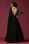 Shop_Two Sisters By Gyans_Black Georgette Embroidery Pearl Blunt V Neck Floral Yoke Draped Gown _at_Aza_Fashions