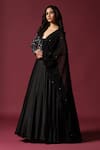 Buy_Two Sisters By Gyans_Black Georgette Embroidery Pearl Blunt V Neck Floral Yoke Draped Gown _Online_at_Aza_Fashions