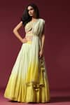 Buy_Two Sisters By Gyans_Yellow Crepe Silk Embroidery Sequin V Neck Ombre Placement Lehenga Set _at_Aza_Fashions