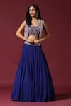 Buy_Two Sisters By Gyans_Blue Georgette Embroidery Mirror Koti Open Work Lehenga Set _at_Aza_Fashions