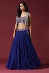 Buy_Two Sisters By Gyans_Blue Georgette Embroidery Mirror Koti Open Work Lehenga Set _Online_at_Aza_Fashions