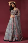 Buy_Two Sisters By Gyans_Grey Georgette Embroidery Chevron Cutwork Woven Lehenga Set _at_Aza_Fashions