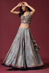 Buy_Two Sisters By Gyans_Grey Georgette Embroidery Chevron Cutwork Woven Lehenga Set _Online_at_Aza_Fashions