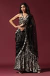 Buy_Two Sisters By Gyans_Black Lurex Embroidery Floral Halter Pattern Draped Sharara Saree With Blouse _at_Aza_Fashions