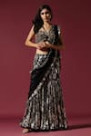 Two Sisters By Gyans_Black Lurex Embroidery Floral Halter Pattern Draped Sharara Saree With Blouse _Online_at_Aza_Fashions