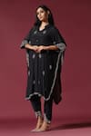 Shop_Two Sisters By Gyans_Black Chiffon Embroidery Zari Thread Floral Kaftan Kurta And Tulip Pant Set _Online_at_Aza_Fashions