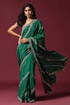 Buy_Two Sisters By Gyans_Green Chiffon Embroidery Sequin Stripe Saree With Unstitched Blouse Piece _at_Aza_Fashions