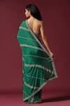 Shop_Two Sisters By Gyans_Green Chiffon Embroidery Sequin Stripe Saree With Unstitched Blouse Piece _at_Aza_Fashions