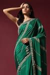 Two Sisters By Gyans_Green Chiffon Embroidery Sequin Stripe Saree With Unstitched Blouse Piece _at_Aza_Fashions