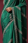 Buy_Two Sisters By Gyans_Green Chiffon Embroidery Sequin Stripe Saree With Unstitched Blouse Piece 