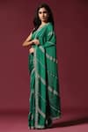 Shop_Two Sisters By Gyans_Green Chiffon Embroidery Sequin Stripe Saree With Unstitched Blouse Piece 