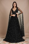 Buy_Kalighata_Black Organza Embellished Floral Plunge Neck Sequin Side Cut Out Gown _at_Aza_Fashions