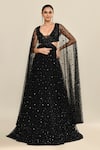 Kalighata_Black Organza Embellished Floral Plunge Neck Sequin Side Cut Out Gown _Online_at_Aza_Fashions