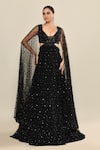 Buy_Kalighata_Black Organza Embellished Floral Plunge Neck Sequin Side Cut Out Gown _Online_at_Aza_Fashions