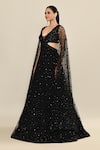 Shop_Kalighata_Black Organza Embellished Floral Plunge Neck Sequin Side Cut Out Gown _Online_at_Aza_Fashions