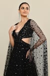 Kalighata_Black Organza Embellished Floral Plunge Neck Sequin Side Cut Out Gown _at_Aza_Fashions