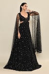 Buy_Kalighata_Black Organza Embellished Floral Plunge Neck Sequin Side Cut Out Gown 