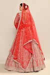 Shop_Kalighata_Red Raw Silk Hand Embroidery Floral Paan Neck Ira Jharokha Bridal Lehenga Set _at_Aza_Fashions