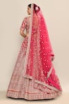 Shop_Kalighata_Pink Raw Silk Hand Embroidery Floral Paan Neck Kayra Jaal Bridal Lehenga Set _at_Aza_Fashions