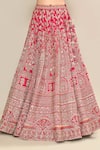 Kalighata_Pink Raw Silk Hand Embroidery Floral Paan Neck Kayra Jaal Bridal Lehenga Set _Online_at_Aza_Fashions