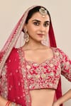 Kalighata_Pink Raw Silk Hand Embroidery Floral Paan Neck Kayra Jaal Bridal Lehenga Set _at_Aza_Fashions