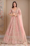 Buy_Kalighata_Pink Raw Silk Hand Embroidery Floral Sweetheart Margarette Bridal Lehenga Set _at_Aza_Fashions