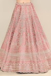 Kalighata_Pink Raw Silk Hand Embroidery Floral Sweetheart Margarette Bridal Lehenga Set _Online_at_Aza_Fashions