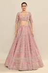 Buy_Kalighata_Pink Raw Silk Hand Embroidery Floral Sweetheart Margarette Bridal Lehenga Set _Online_at_Aza_Fashions