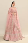 Buy_Kalighata_Pink Raw Silk Hand Embroidery Floral Sweetheart Margarette Bridal Lehenga Set 