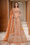 Buy_Kalighata_Yellow Raw Silk Hand Embroidery Floral Sweetheart Meghna Bridal Lehenga Set _at_Aza_Fashions