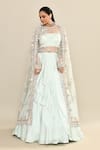 Kalighata_Blue Silk Embroidery Floral Round Neck Ginger Sheer Gown With Dupatta _Online_at_Aza_Fashions