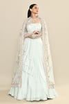 Buy_Kalighata_Blue Silk Embroidery Floral Round Neck Ginger Sheer Gown With Dupatta _Online_at_Aza_Fashions