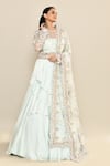 Buy_Kalighata_Blue Silk Embroidery Floral Round Neck Ginger Sheer Gown With Dupatta 