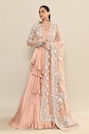 Buy_Kalighata_Peach Silk Embroidery Floral Round Neck Ginger Sequin Sheer Gown With Dupatta _Online_at_Aza_Fashions