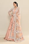 Kalighata_Peach Silk Embroidery Floral Round Neck Ginger Sequin Sheer Gown With Dupatta _at_Aza_Fashions