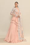 Buy_Kalighata_Peach Silk Embroidery Floral Round Neck Ginger Sequin Sheer Gown With Dupatta 