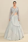 Kalighata_Grey Organza Embroidery Floral Scoop Luua Draped Lehenga With Sequin Blouse _Online_at_Aza_Fashions