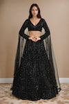 Buy_Kalighata_Black Organza Embroidery Floral V Neck Pacific Hand Lehenga Set _at_Aza_Fashions