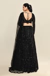 Shop_Kalighata_Black Organza Embroidery Floral V Neck Pacific Hand Lehenga Set _at_Aza_Fashions