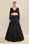 Buy_Kalighata_Black Organza Embroidery Floral V Neck Pacific Hand Lehenga Set _Online_at_Aza_Fashions