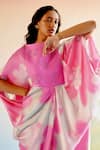 Echo By Tanya Arora_Pink Silk Printed Floral Boat Echo Garden Kaftan Dress _Online_at_Aza_Fashions