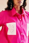 Buy_Echo By Tanya Arora_Pink Cotton Poplin Patchwork Floral Collar Echo Shirt _Online_at_Aza_Fashions