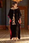 Shop_Negra Elegante_Black Silk Embroidery Floral V-neck Naaz Zardosi Kaftan _at_Aza_Fashions