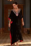 Negra Elegante_Black Silk Embroidery Floral V-neck Naaz Zardosi Kaftan _Online_at_Aza_Fashions