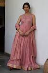 Buy_Vashisht Guru Dutt_Pink Woven Chanderi Mul Embroidery Dori Round Neck And Sequin Bloom Anarkali Set _at_Aza_Fashions