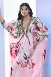 Buy_Pria Kataria Puri_Pink Satin Print Tulip Blossom V Neck Floral Kaftan 