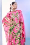 Buy_Pria Kataria Puri_Pink Satin Print Tulip Blossom High Collar Floral Kaftan 