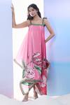 Buy_Pria Kataria Puri_Pink Silk Print Tulip Blossom Square Neck Ombre Dress _at_Aza_Fashions