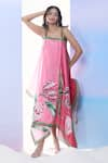 Pria Kataria Puri_Pink Silk Print Tulip Blossom Square Neck Ombre Dress _Online_at_Aza_Fashions