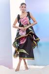 Buy_Pria Kataria Puri_Black Silk Print Tulip Blossom Square Neck Long Top With Skirt _at_Aza_Fashions